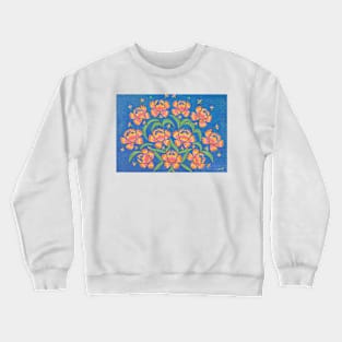 Maria Primachenko - a bunch of red flowers on read army day 1970 Crewneck Sweatshirt